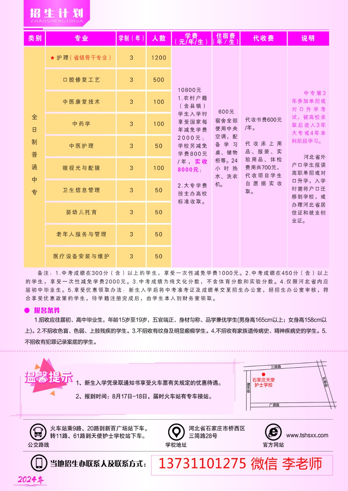 2024年石家庄天使护士学校招生计划和专业